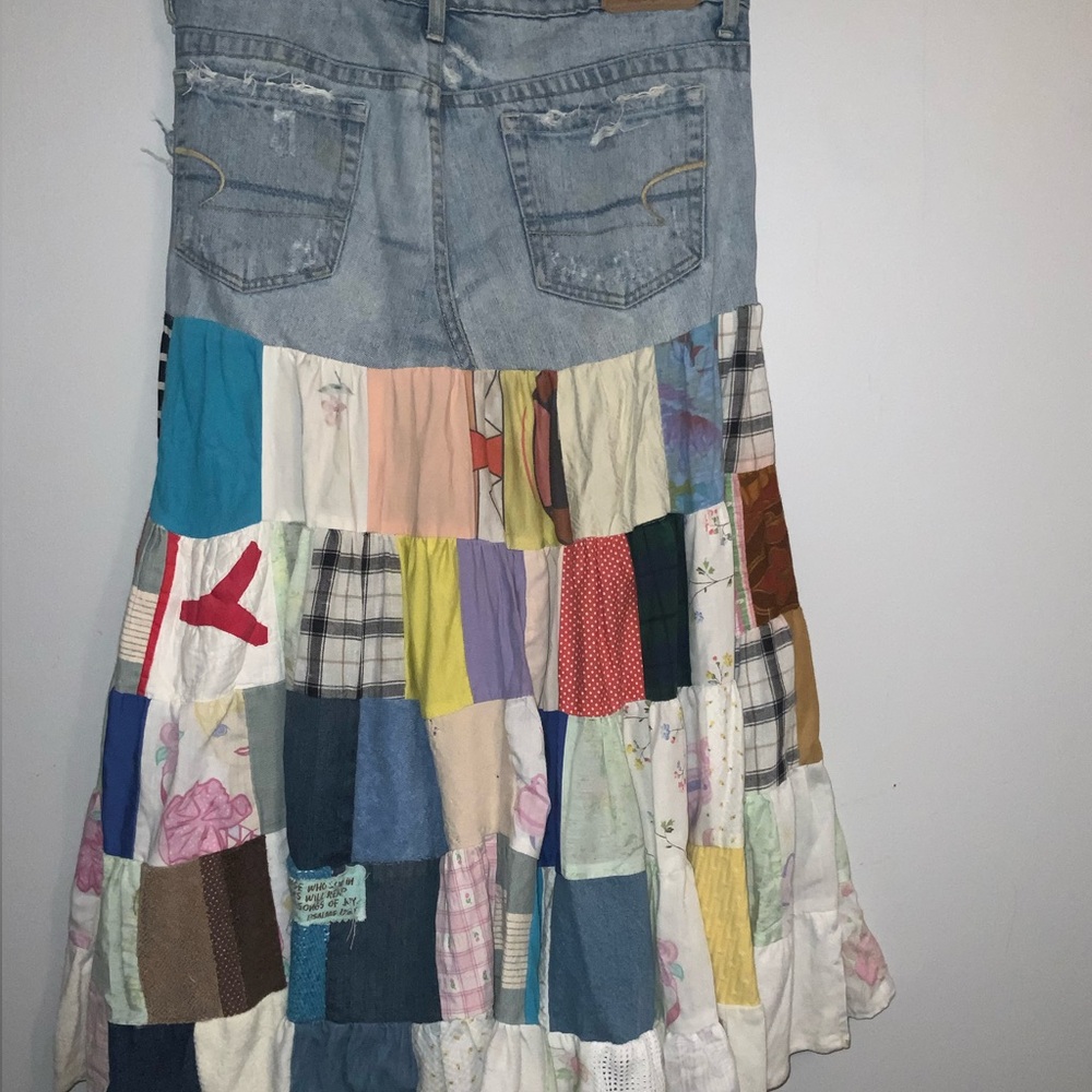 Upcycled Vintage AEO Bohemian Multicolored Patchwork Denim Skirt Sz 8 Regular - Picture 8 of 9